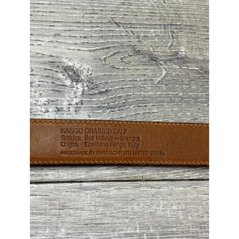 Trafalgar Kango Calf Belt Mens 34 Brown Leather Handmade‎ USA Dress Buckle